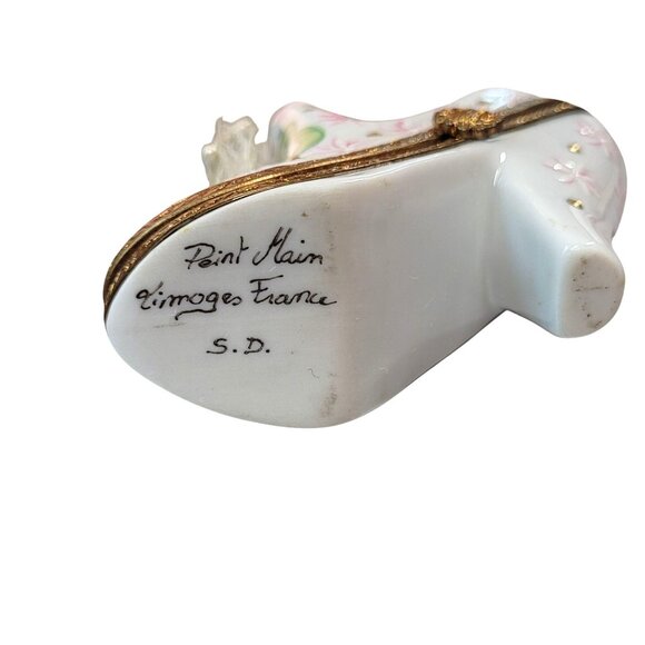 Limoges France Ladies Shoe Hinged Trinket Box Peint Main Vintage Wedding - Picture 7 of 8